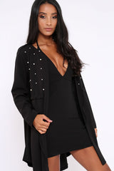 Black Pearl Detail Slouchy Jacket - Kylie-Jackets