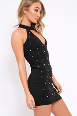 Black Pearl Dress with Cut out Choker - Francis-Dresses