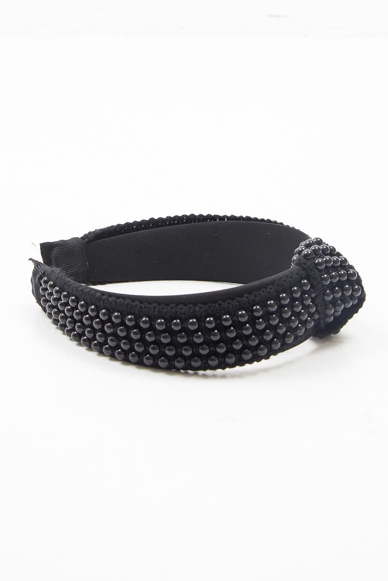 Black Pearl Knot Detail Wide Hairband - Eugenie-Hair