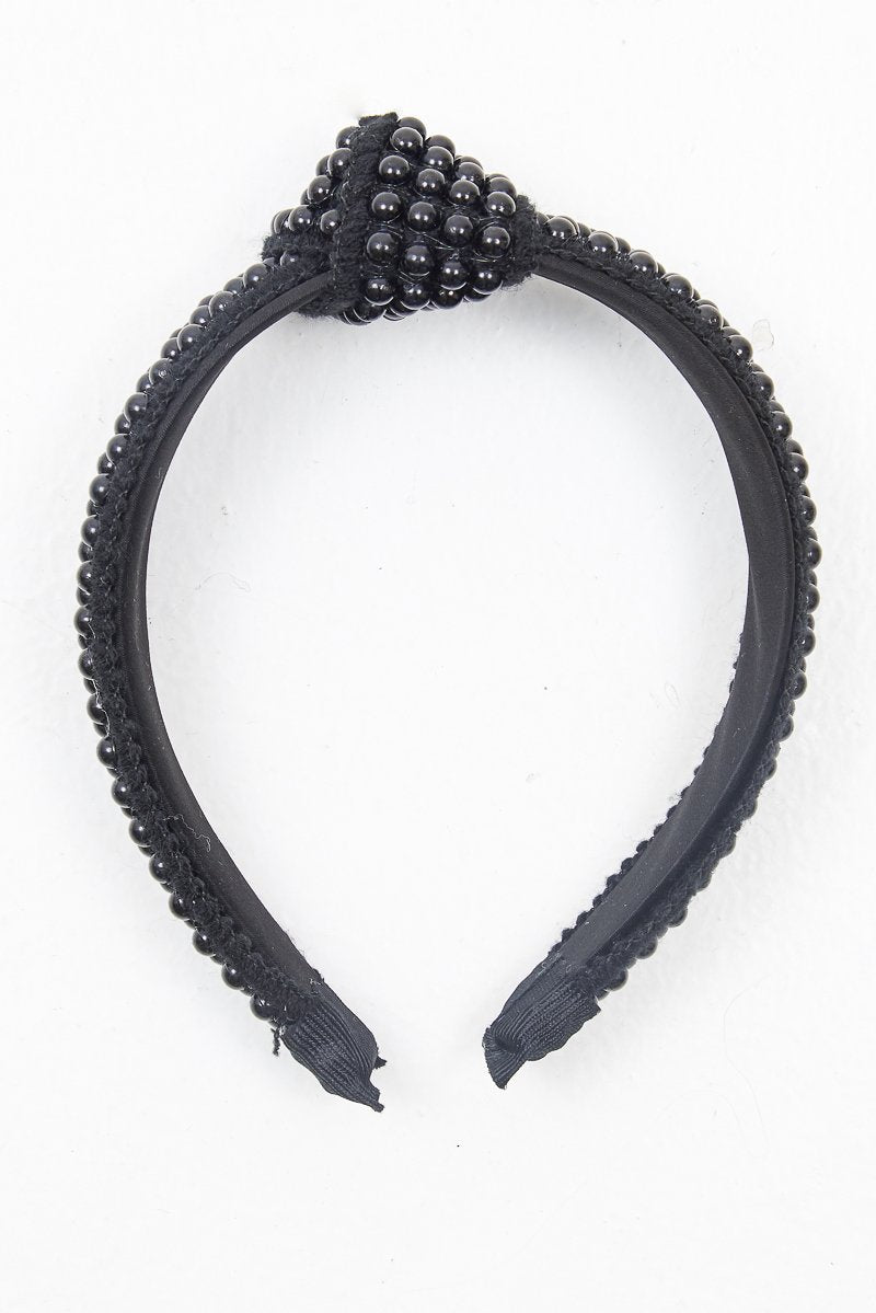 Black Pearl Knot Detail Wide Hairband - Eugenie-Hair