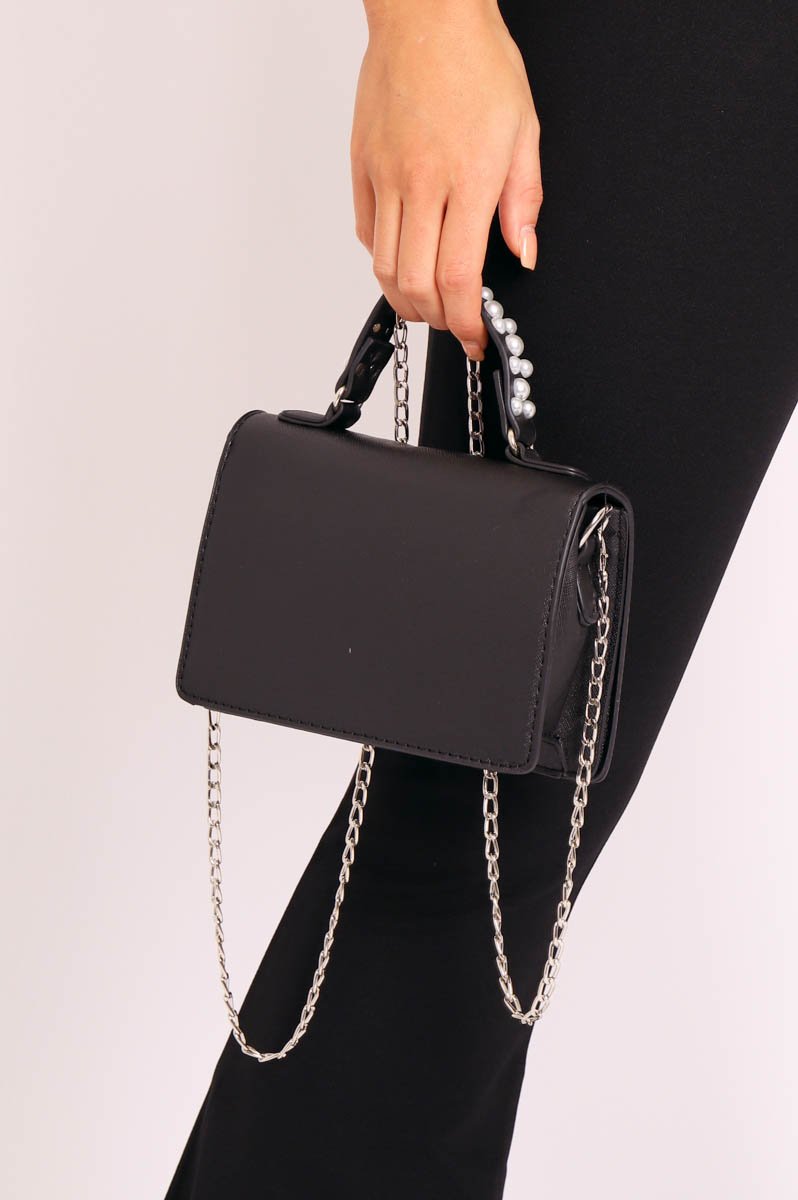Black Pearl Top Handle Chain Bag - Gabriana-Bags