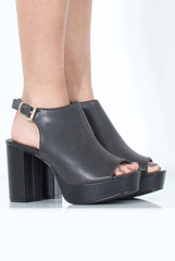 Black Peep Toe Block Heels - Nadine-Heels