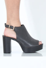 Black Peep Toe Block Heels - Nadine-Heels