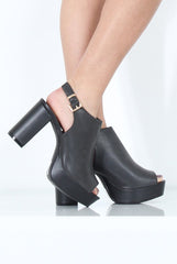 Black Peep Toe Block Heels - Nadine-Heels