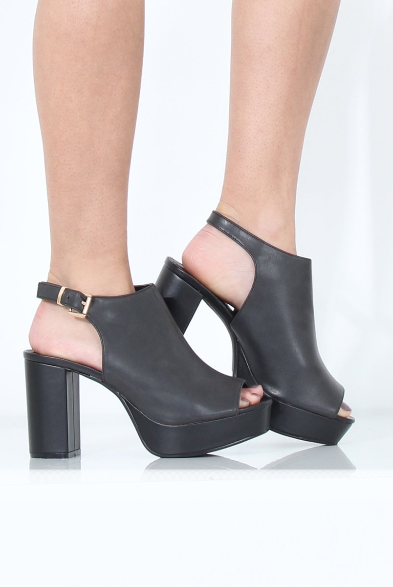 Black Peep Toe Block Heels - Nadine-Heels