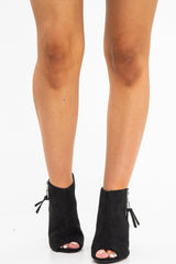 Black Peep Toe Cut Out Heel Block Heels - Crissie-Heels