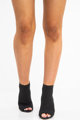 Black Peep Toe Knitted Block Heel Sock Boots - Murielle-Boots