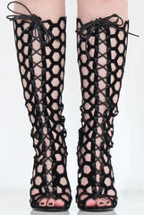 Black Peep Toe Lace Up Heels - Honey-Heels