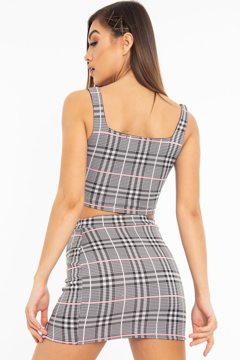 Black Pink Check Crop Top Skirt Co-Ord - Wylie-Co-ords