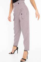 Black Pink Check Frill Detail Trousers - Bristal-Trousers