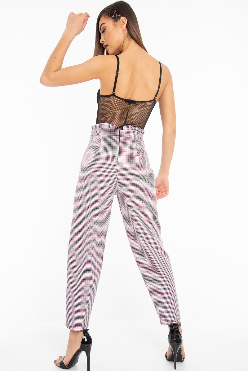 Black Pink Check Frill Detail Trousers - Bristal-Trousers