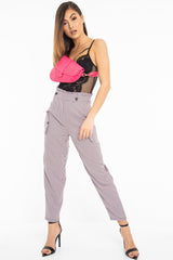 Black Pink Check Frill Detail Trousers - Bristal-Trousers