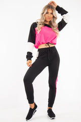 Black Pink Colour Block Sweatshirt Tracksuit - Kazia-Tracksuits