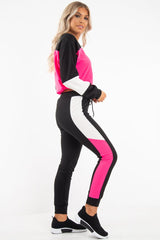 Black Pink Colour Block Sweatshirt Tracksuit - Kazia-Tracksuits