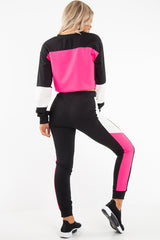 Black Pink Colour Block Sweatshirt Tracksuit - Kazia-Tracksuits