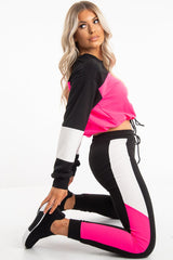 Black Pink Colour Block Sweatshirt Tracksuit - Kazia-Tracksuits