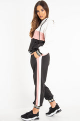 Black Pink Cuffed Hem Tie Waist Joggers - Kaci-Tracksuits
