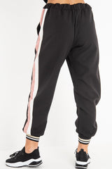 Black Pink Cuffed Hem Tie Waist Joggers - Kaci-Tracksuits