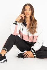 Black Pink Cuffed Hem Tie Waist Joggers - Kaci-Tracksuits