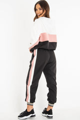 Black Pink Cuffed Hem Tie Waist Joggers - Kaci-Tracksuits