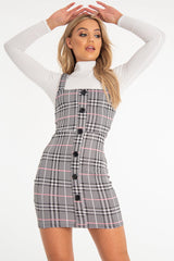 Black Pink Houndstooth Button Front Mini Dress - Jennalise-Dresses