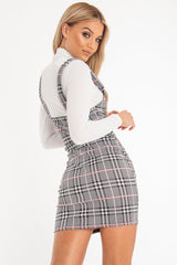 Black Pink Houndstooth Button Front Mini Dress - Jennalise-Dresses