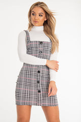 Black Pink Houndstooth Button Front Mini Dress - Jennalise-Dresses