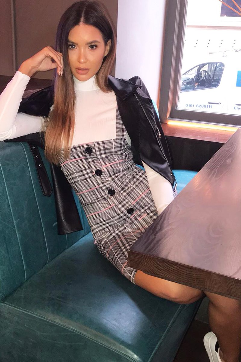 Black Pink Houndstooth Button Front Mini Dress - Jennalise-Dresses