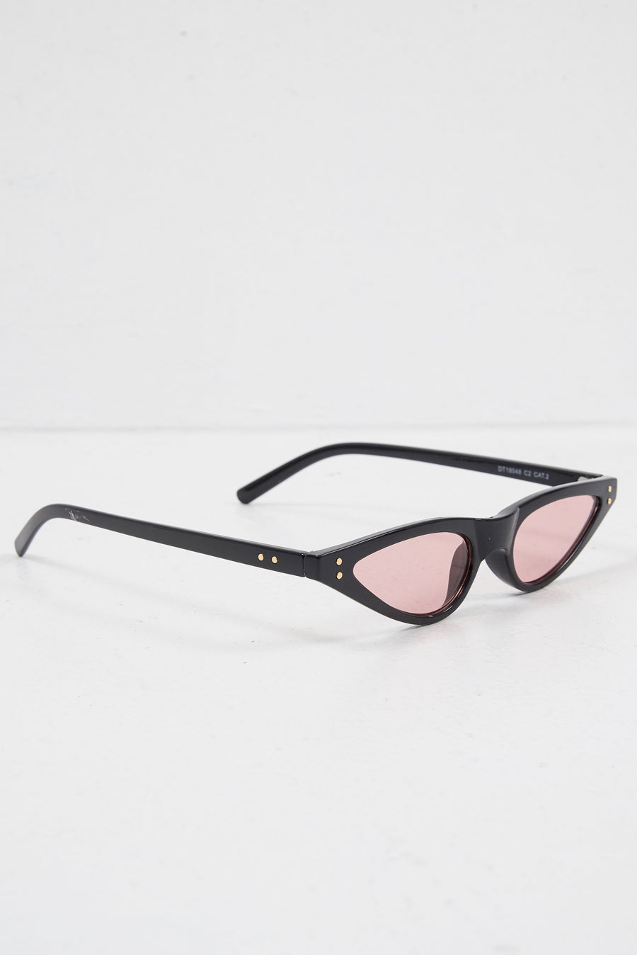 Black Pink Slim Pointed Cat Eye Sunglasses - Fluer-Sunglasses