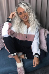 Black Pink Zip Front Drawstring Hoodie and Jogger Set - Evon-Tracksuits