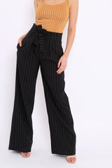 Black Pinstripe High Waist Tailored Trousers - Ginni-Trousers