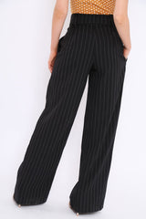 Black Pinstripe High Waist Tailored Trousers - Ginni-Trousers