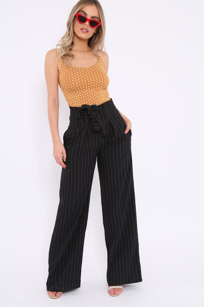 Black Pinstripe High Waist Tailored Trousers - Ginni-Trousers