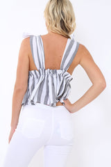 Black Pinstripe Plunge Blouse - Seraphina-Tops