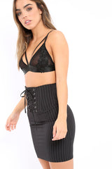 Black Pinstripe Skirt Lace Up Skirt - Lela-Skirts