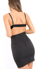 Black Pinstripe Skirt Lace Up Skirt - Lela-Skirts