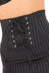 Black Pinstripe Skirt Lace Up Skirt - Lela-Skirts