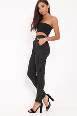 Black Pinstripe Tapered Trousers - Paighton-Trousers