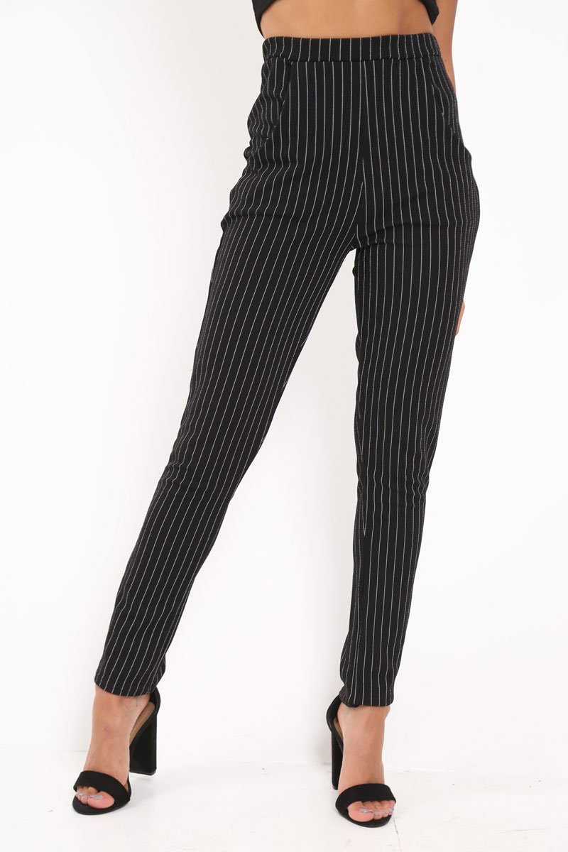 Black Pinstripe Tapered Trousers - Paighton-Trousers