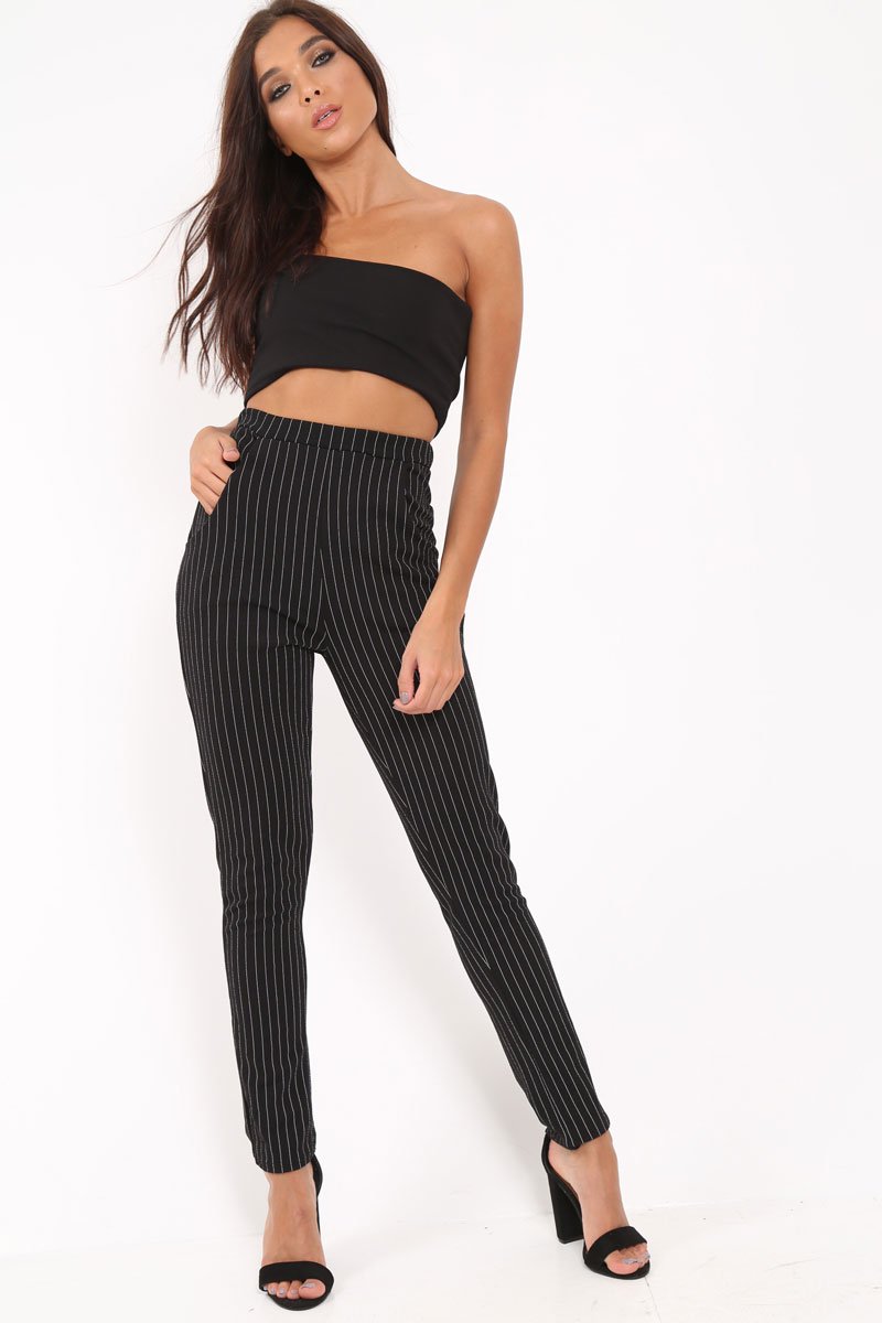 Black Pinstripe Tapered Trousers - Paighton-Trousers