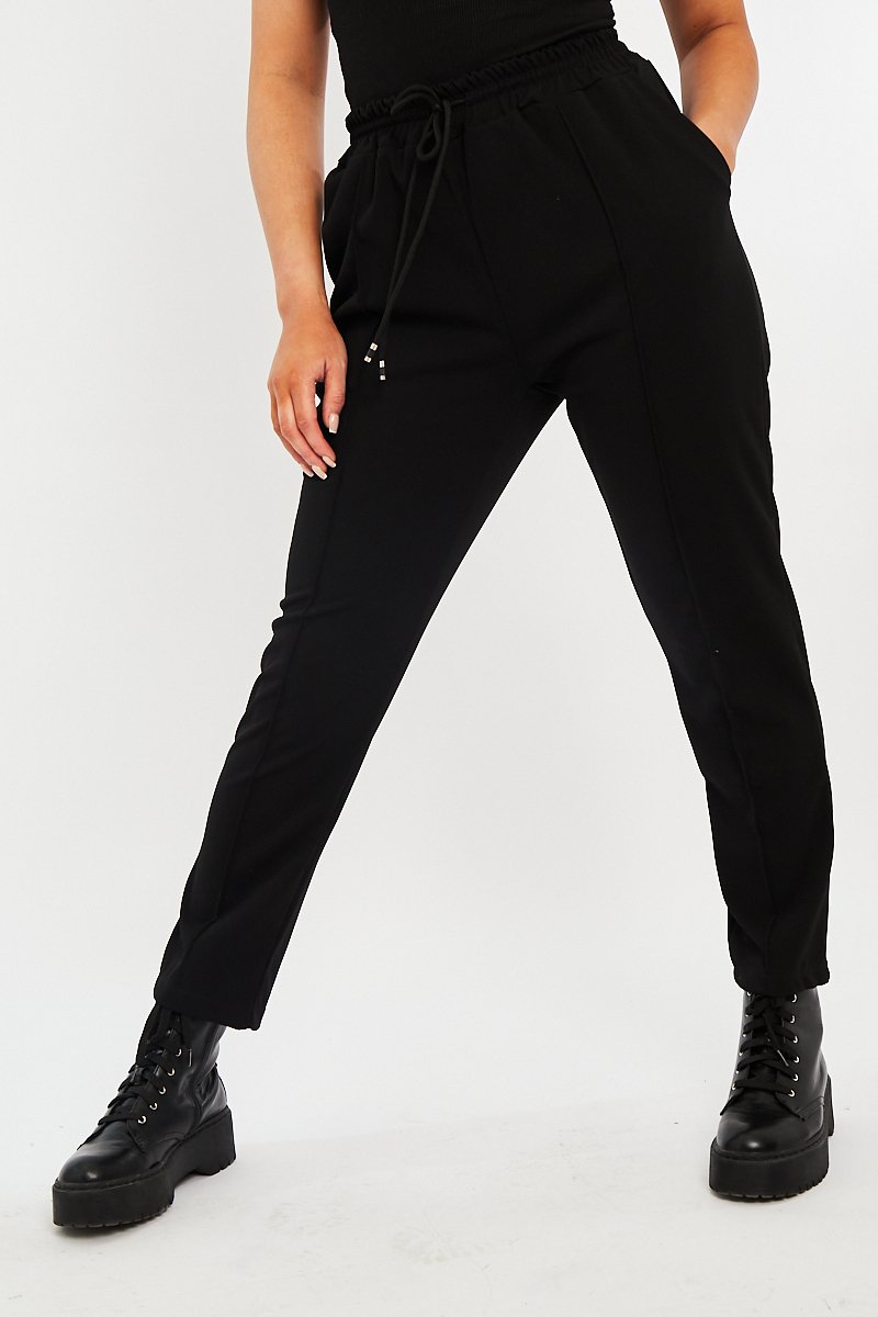 Black Piping Detail Woven Trouser - Laila-Trousers