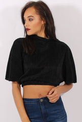 Black Pleated Batwing Crop Top - Mellony-Crop Tops