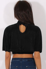 Black Pleated Batwing Crop Top - Mellony-Crop Tops