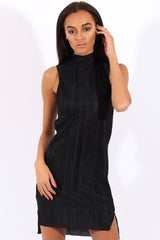 Black Pleated Bodycon Midi Dress - Mistie-Dresses