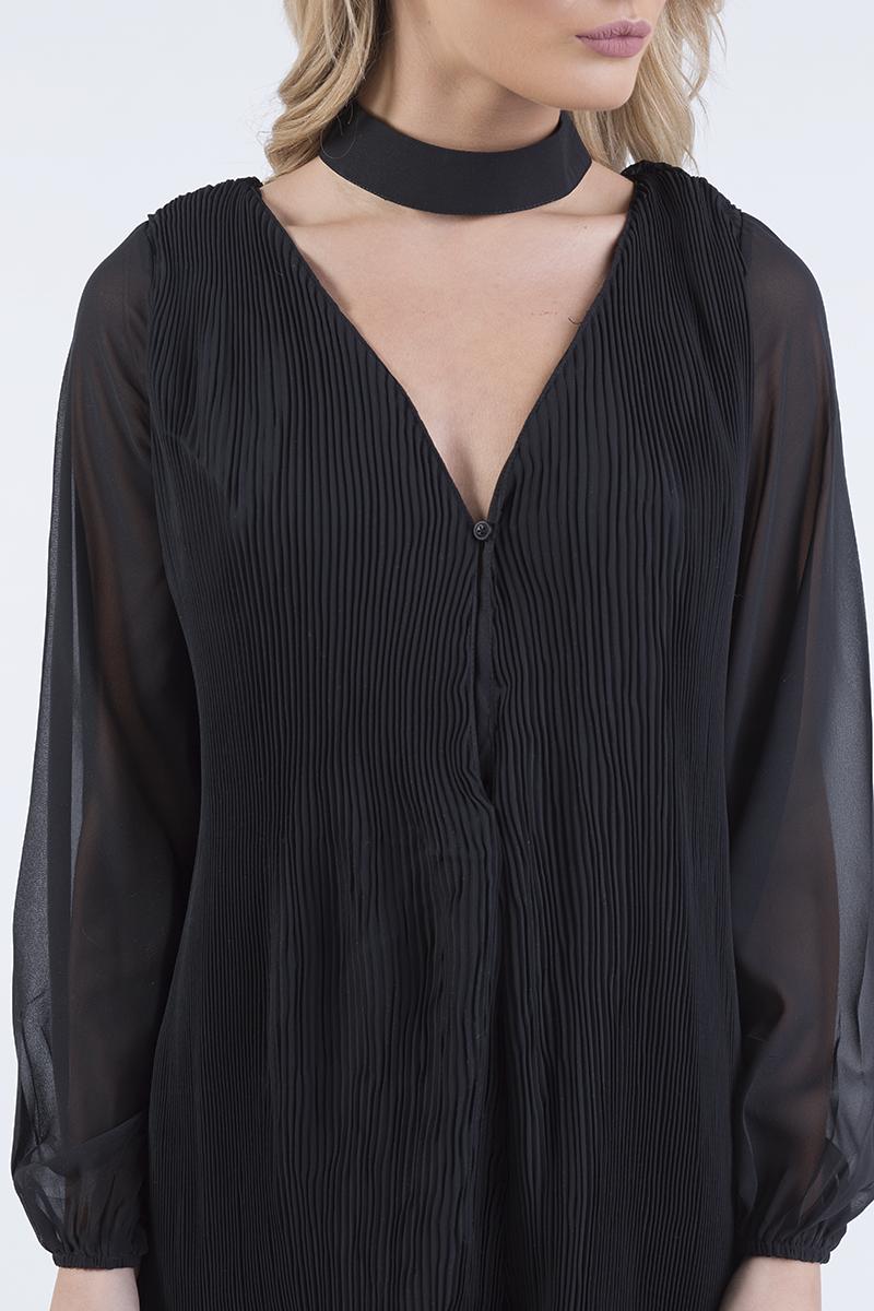 Black Pleated Choker Playsuit - Mya-Playsuits