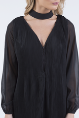 Black Pleated Choker Playsuit - Mya-Playsuits