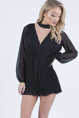 Black Pleated Choker Playsuit - Mya-Playsuits