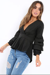 Black Pleated Dip Hem Top - Avah-Tops