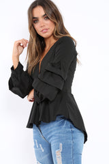 Black Pleated Dip Hem Top - Avah-Tops