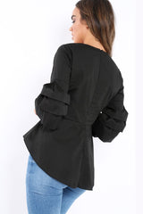 Black Pleated Dip Hem Top - Avah-Tops